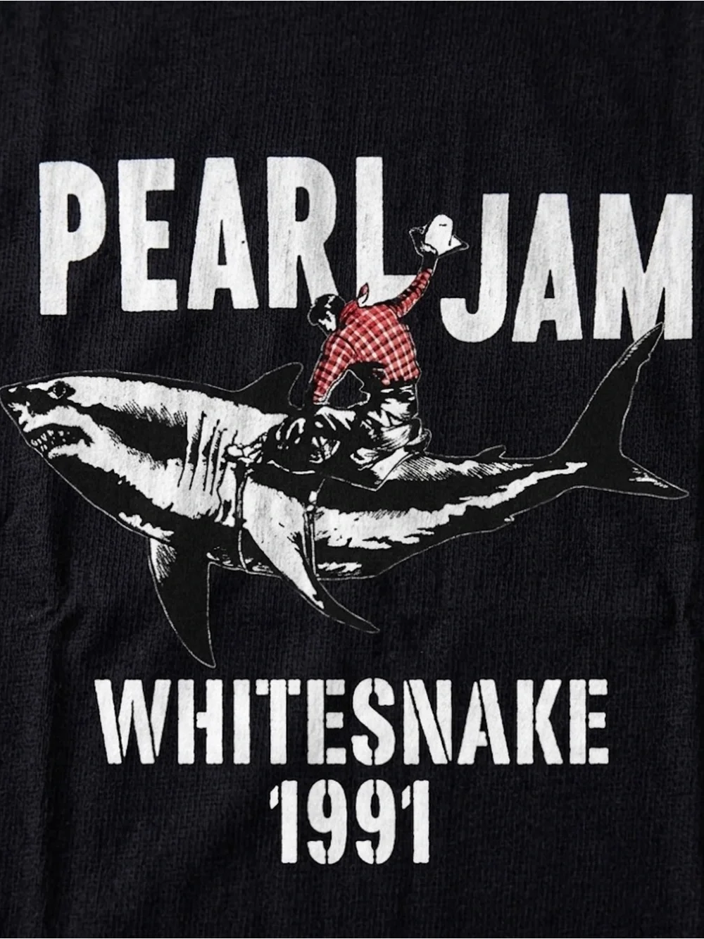 Gildan Black Tee with White Shark and Red Rider